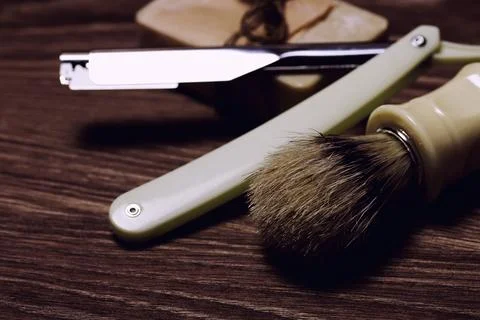 Razor sharp soap brush retro Stock Photos