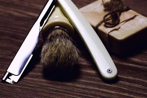Razor sharp soap brush retro Stock Photos