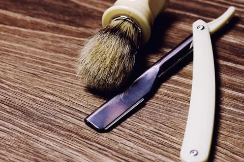 Razor sharp soap brush retro Stock Photos