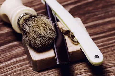 Razor sharp soap brush retro Stock Photos