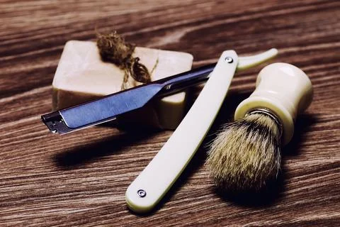 Razor sharp soap brush retro Stock Photos