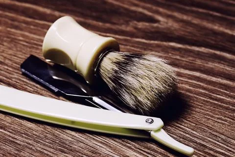 Razor sharp soap brush retro Stock Photos