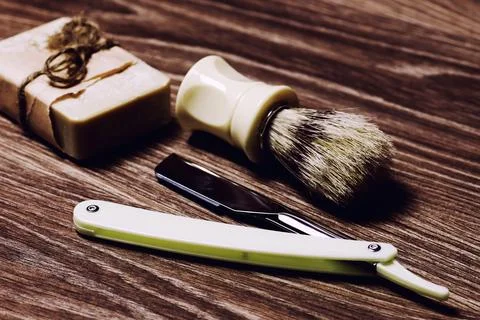 Razor sharp soap brush retro 写真素材