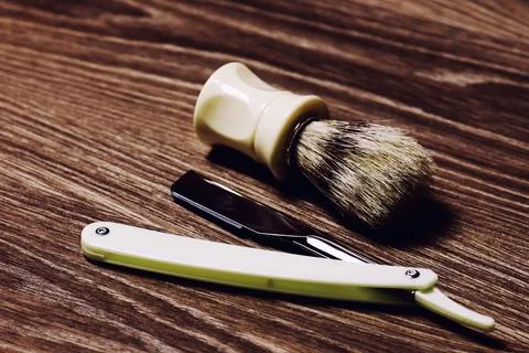 Razor sharp soap brush retro Stock Photos