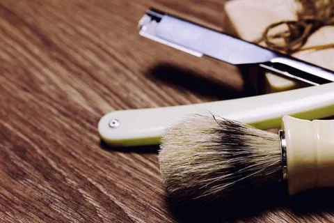 Razor sharp soap brush retro Stock Photos