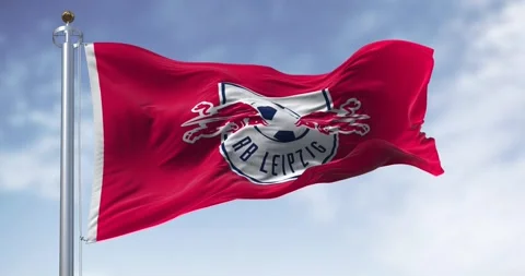RB Leipzig flag waving on a clear day. Stock Footage 259388700