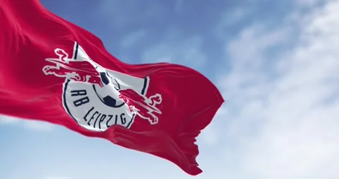 RB Leipzig flag waving on a clear day. Stock Footage 268212459