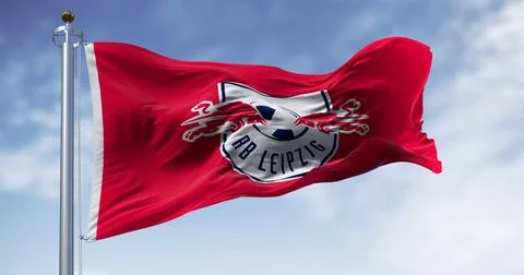 RB Leipzig flag waving on a clear day. Illustrazione stock