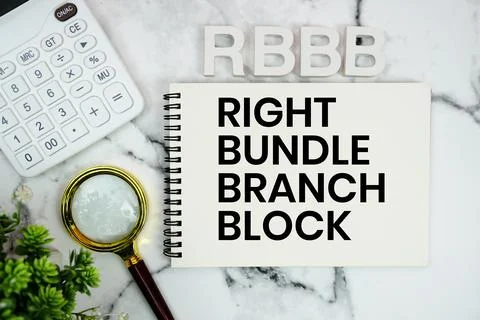 RBBB Right Bundle Branch Block text with calculator and magnifying glass on.. Stock Photos