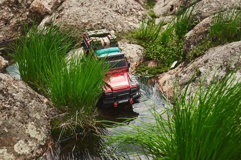 RC Car. Model Land Rover Defender 1:10. Stock Photos
