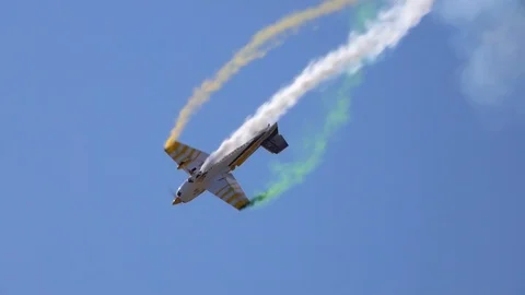 RC model aircraft fly with smoke Stock Footage 102033295