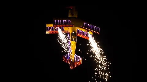 RC model aircraft with light effects in night Video stock 102036089