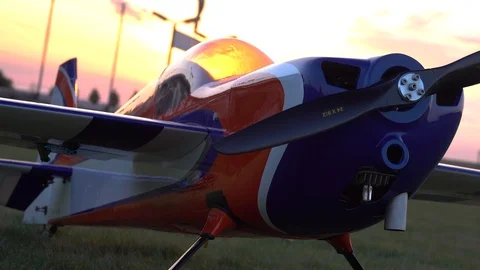 RC model aircraft at sunset Stock Footage 102026294