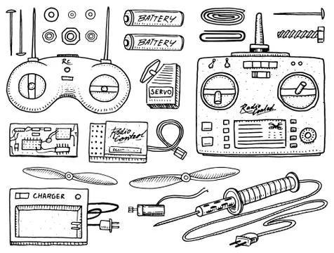 RC transport and instrument, remote control models. toys design elements for Stock Illustration