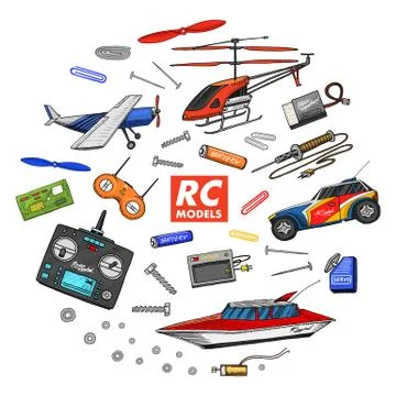 RC transport, remote control models. toys or instruments. set details. devices Ilustração Stock