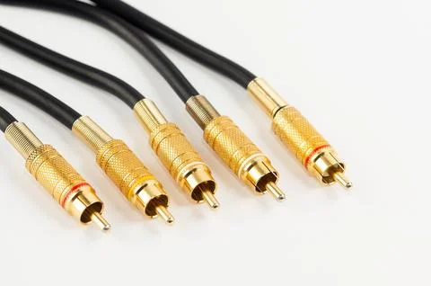 RCA connectors on a cable for audio components. Stock Photos