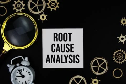RCA Root Cause Analysis text message on sticky note with magnifying glass a.. Stock Photos
