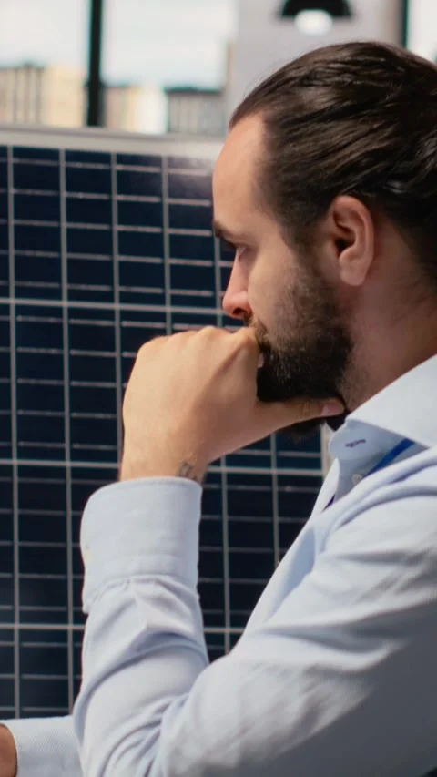 RD department researcher using machine learning tech to study solar green energy Stock Footage 315474748