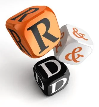 R&amp;d orange black dice blocks Illustrazione stock