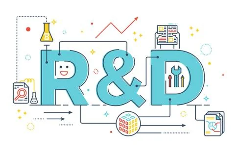 R&amp;D : Research and development word lettering Stockillustratie
