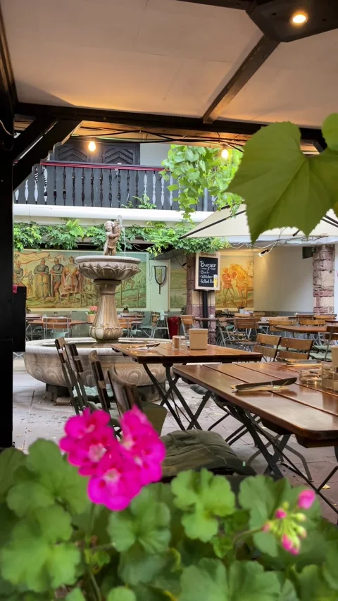 Rdelheim, Germany, August 15, 2026 selective focus street restaurant terrac.. Stock Footage 345145852