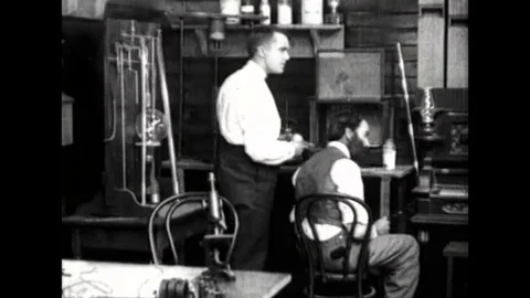 Re enactment of Thomas Edison inventing the light bulb. Stock Footage 102737060