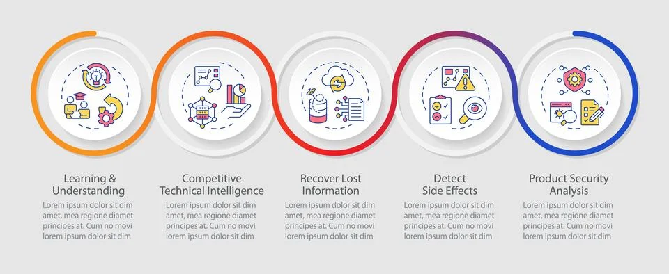 Re-engineering applications infographics circles sequence Stock Illustration