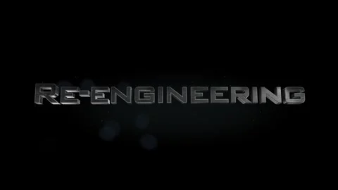 Re-engineering title 3D metal text on black alpha channel background Stock Footage 297202079