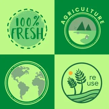 Re use and eco oriented badges set. Stock Illustration