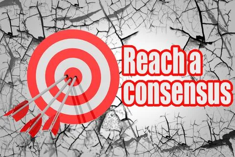 Reach a consensus word with red arrow and board Stock Illustration