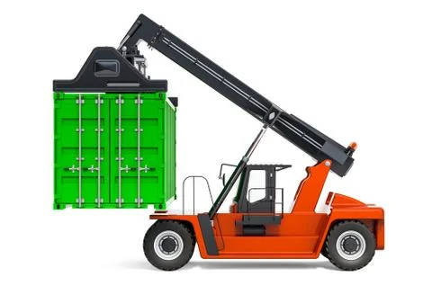 Reach Stacker with cargo container, 3D rendering Stock Illustration