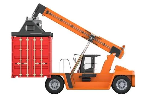 Reach stacker with cargo container, 3D rendering Stock Illustration