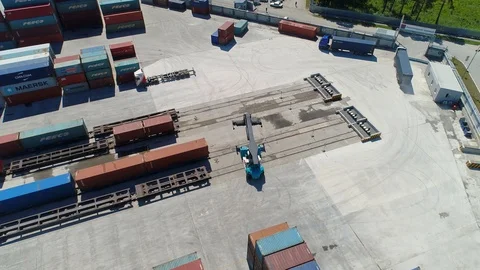 Reach Stacker rides through the container terminal Video stock 123283272
