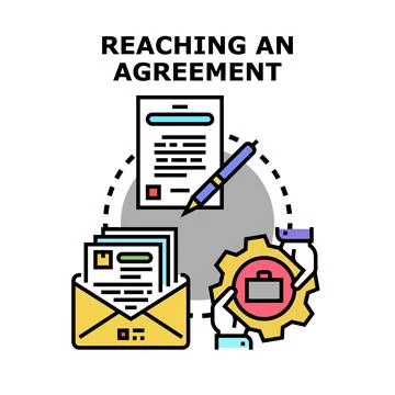 Reaching agreement concept with documents and hands Stock Illustration