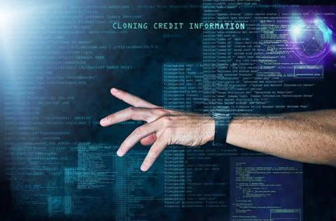 Reaching into the code. Cropped shot of an unrecognizable male programmers hand Stock Photos