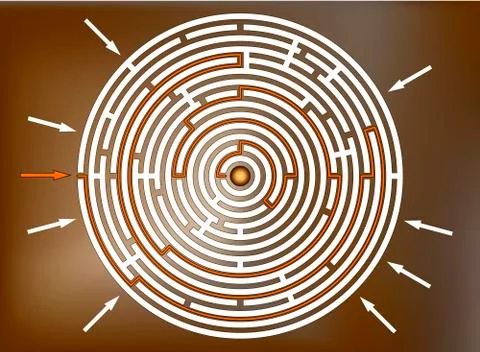 Reaching the goal in labyrinth, brown Stock Illustration