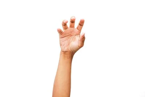 Reaching Hand Isolated on White Background with Expressive Gesture and Moveme Foto stock