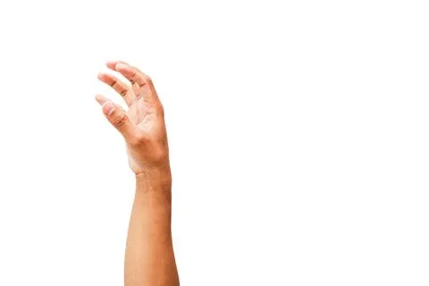 Reaching hand in a pristine white void, symbol of hope and opportunity Stock Photos