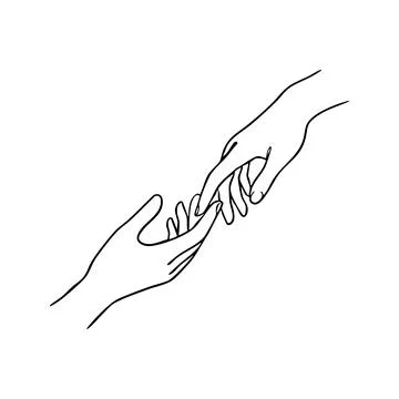 Reaching Hands Connection Continuous Line Drawing Stock Illustration