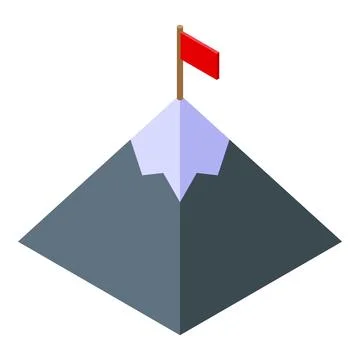 Reaching mountain peak, flag marking success on snowy summit Stock Illustration