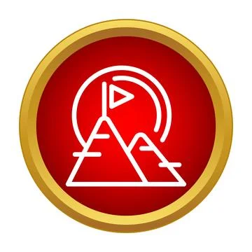 Reaching mountain summit with flag indicating goal achievement Stock Illustration