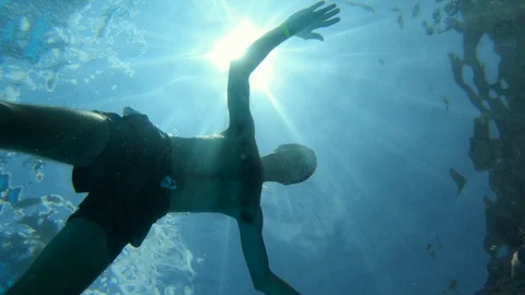 Reaching the surface, in water from bellow - Gopro 7 Black 4K Stock Footage 112662453