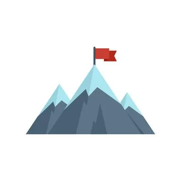 Reaching the top of the mountain with red flag waving in the wind Stock Illustration