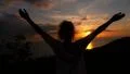 Reaching The Top at Sunset in Slow Motion. HD Footage