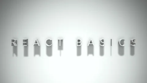 React basics 3D title animation white text on a white background Stock Footage 299369010
