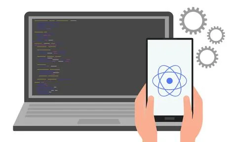 React native. Creation of cross-platform programs and applications. Vector Stock Illustration