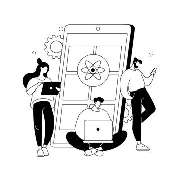 React native mobile app abstract concept vector illustration. Stock Illustration