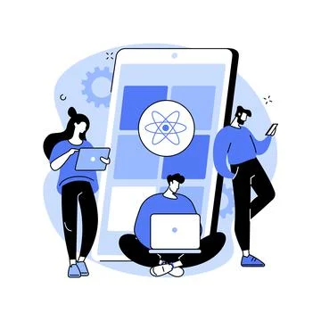React native mobile app abstract concept vector illustration. Stock Illustration