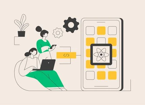 React native mobile app abstract concept vector illustration. Stock Illustration