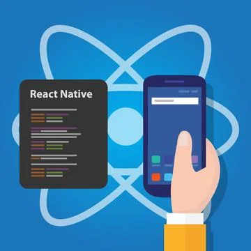 React native mobile programming code developer software smartphone Stock Illustration
